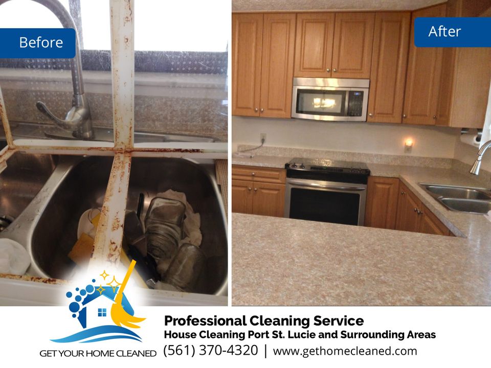 Kitchen Sink and Behind Ovan - Before and After Pictures